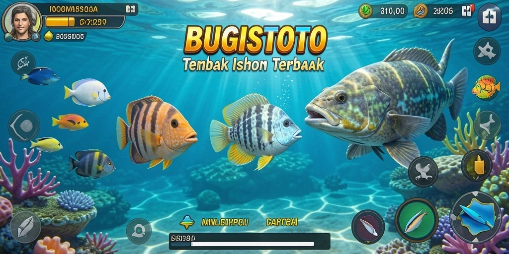 Screenshot permainan BUGISTOTO menampilkan aksi menembak ikan yang seru.