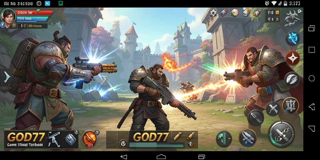 Tampilan screenshot <strong>GOD77</strong> menampilkan pertempuran strategis di kerajaan yang megah.