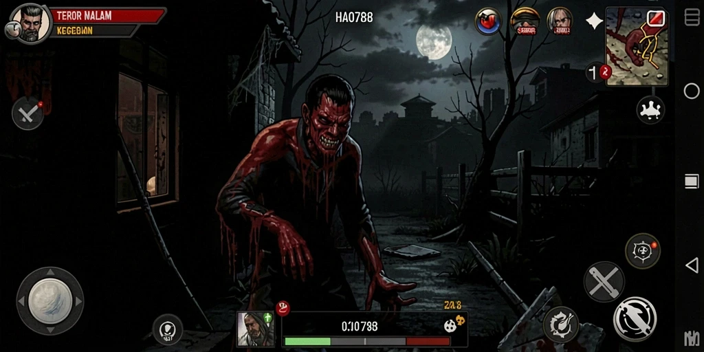 Screenshot gameplay HAO788 menampilkan suasana menyeramkan dan mencekam.