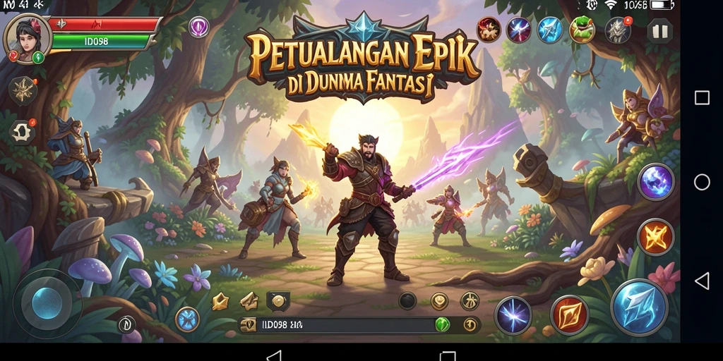 Tangkapan layar utama ID098 menampilkan aksi mendebarkan dalam petualangan fantasi.