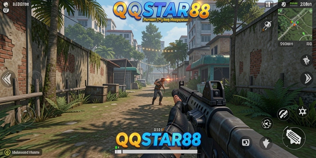 Screenshot utama QQSTAR88 menampilkan pertempuran seru dalam gameplay TPS.