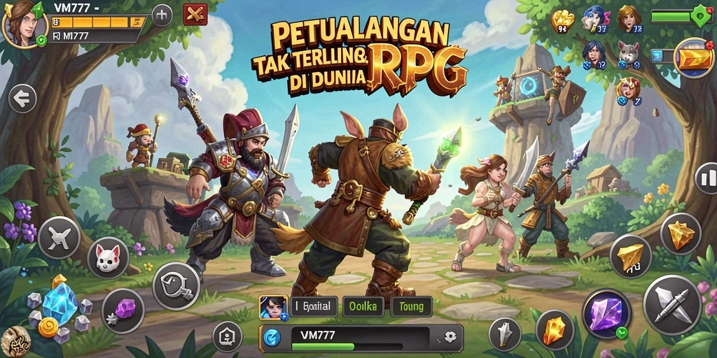 Tampak gameplay seru VM777 dengan karakter beragam dan pertarungan epik.