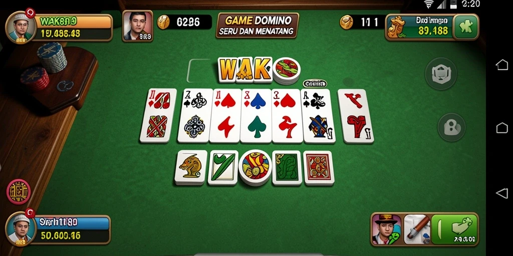 Tampilan gameplay seru dari WAK89 dengan kartu Domino yang berwarna-warni.
