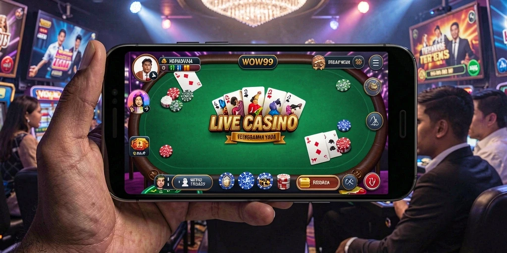 Tampilan gameplay WOW99 dengan dealer dan pemain yang interaktif.